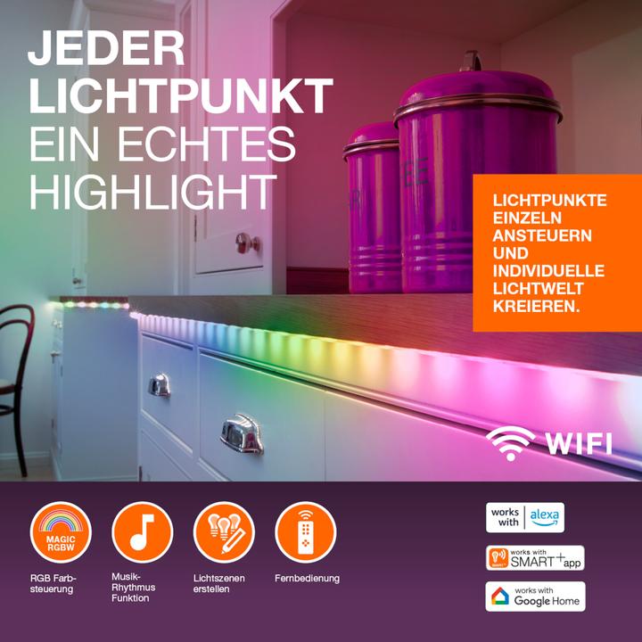 Produktbild Ledvance Smartes LED-Lichtband WiFi "MAGIC FLEX", 3m + Fernbedienung, RGB (Mehrfarbig, 300 cm, Indoor)