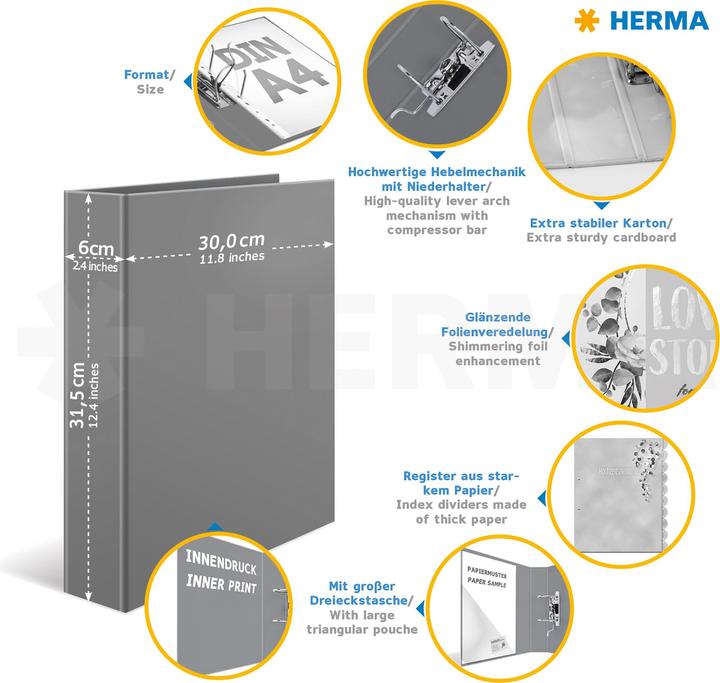 Produktbild HERMA Hochzeitsordner A4 (A4, 60 mm, 1 Stück)