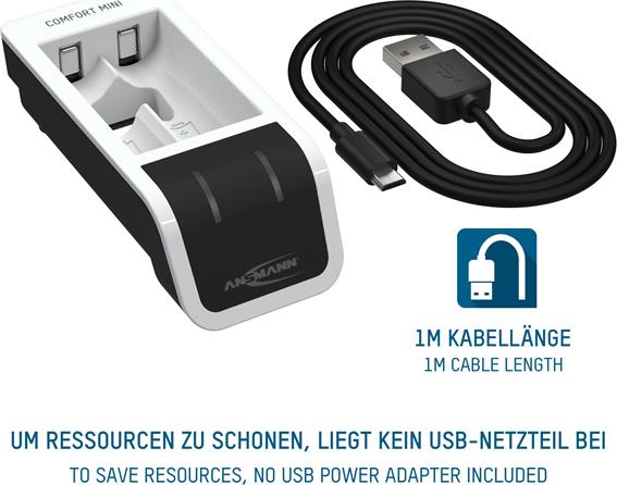 Actual product image Ansmann Comfort Mini charger incl. 2 AA Mignon batteries 2100 mAh (1 pcs., AA, AAA, 800.80 mAh, Rechargeable battery)