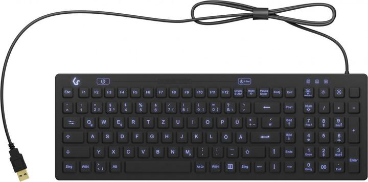 Produktbild KeySonic Industrietastatur, USB, Beleuchtet, Silikon, schwarz, Wasser und Staub geschützt IP68, DE Layout (DE, Kabelgebunden)