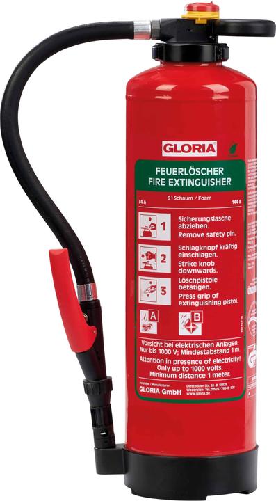 Produktbild Gloria Schaumfeuerlöscher 6 l Aufladegerät Brandklasse A 34 A 144 B mit Wandhalter (B, A)