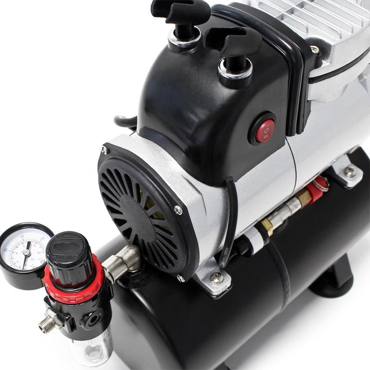 Actual product image Wiltec Airbrush compressor AF189 Air tank Water separator Pressure reducer Pressure gauge