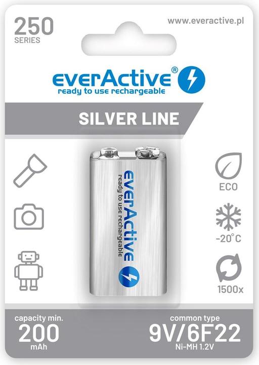 Produktbild Everactive Rechargeable 6F22 9V 250 mAh (1 Stk., 9V Block, 200 mAh)