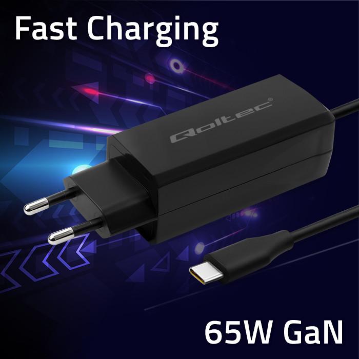 Image du produit Qoltec 52419 65 W GaN Super-Schnellladegerät | 5–20 V | 3–3 25 A | USB-C 3.1 (65 W)