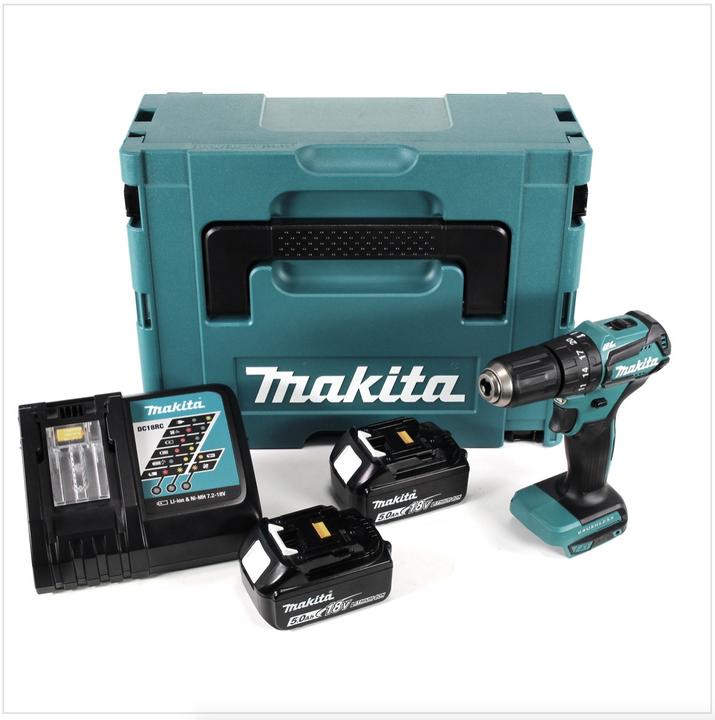 Produktbild Makita DHP 483 RTJ Akku Schlagbohrschrauber 18V 40Nm im Makpac + 2x 5,0 Ah Akku + Ladegerät (Akkubetrieb)