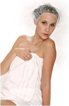 Actual product image Hygostar PE shower cap, transparent, size: 530 mm made of polyethylene, soft rubber band, waterproof