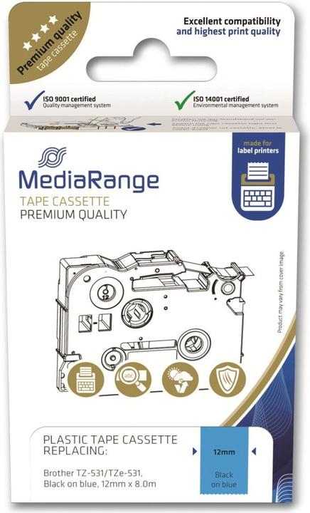 Actual product image MediaRange Writing Tape Cassette 12mm black/blue Brother TZ-531/TZe-531 8m (1.20 cm, Blue)