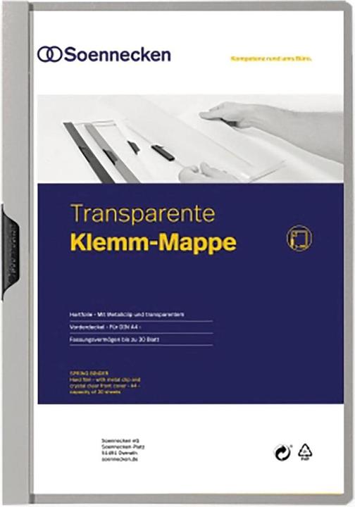 Produktbild Soennecken Klemmmappe Verwendung für Papierformat: DIN A4 Werkstoff: Hartfolie (A4, 1 x)