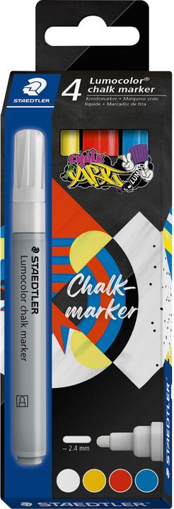 Staedtler Lumocolor Kreidemarker chalk marker, 4er Etui (farbsortiert, 2.40 mm, 4 x)