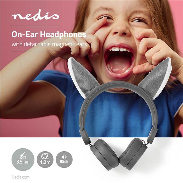 Immagine prodotto Nedis Cuffie on-ear con cavo Cuffie on-ear con cavo da 3,5 mm Lunghezza cavo: 1,20 m 85 dB Grigio Grigio (Cablato)