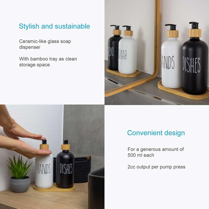 Actual product image Intirilife Soap dispenser set with bamboo tray 500 ml (3 pcs)