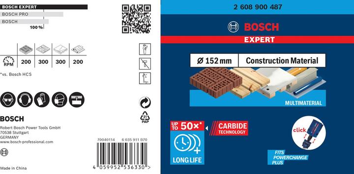 Image du produit Bosch Professional Zubehör Scie cloche Expert Construction Material, 152 x 60 mm (152 millimètres)