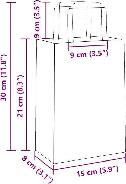 Produktbild VidaXL Kraftpapiertüten 50 Stk. mit Henkel Schwarz 15x8x21 cm Papiertüte (Geschenktüte, 50 x)