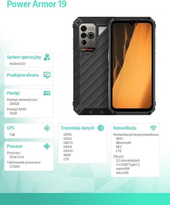 Image du produit Ulefone Power Armor 19 (256 Go, Noir, 6.58", Double SIM, 108 Mpx, 5G)