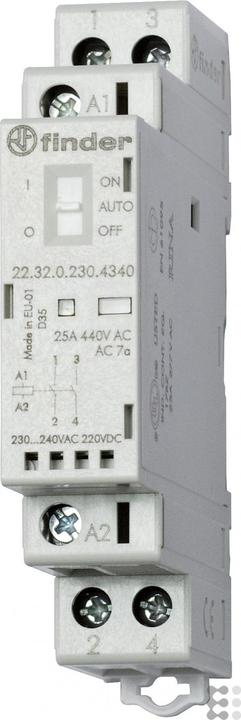 Immagine prodotto Finder Contattore di installazione Serie 22, 25 A 22.32.0.230.4340 2 contatti NO (30/110/220 V) 25/5/1 A