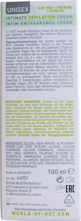 Nutritional values and ingredients HOT intimate depilation (100 ml, 1 x, 150 g)