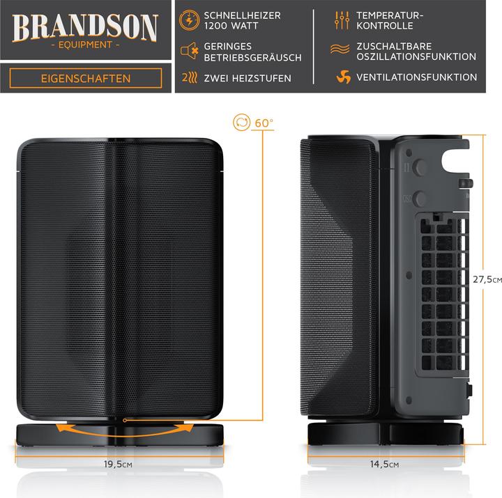 Actual product image Brandson Fan heater 1200 W (1500 W)