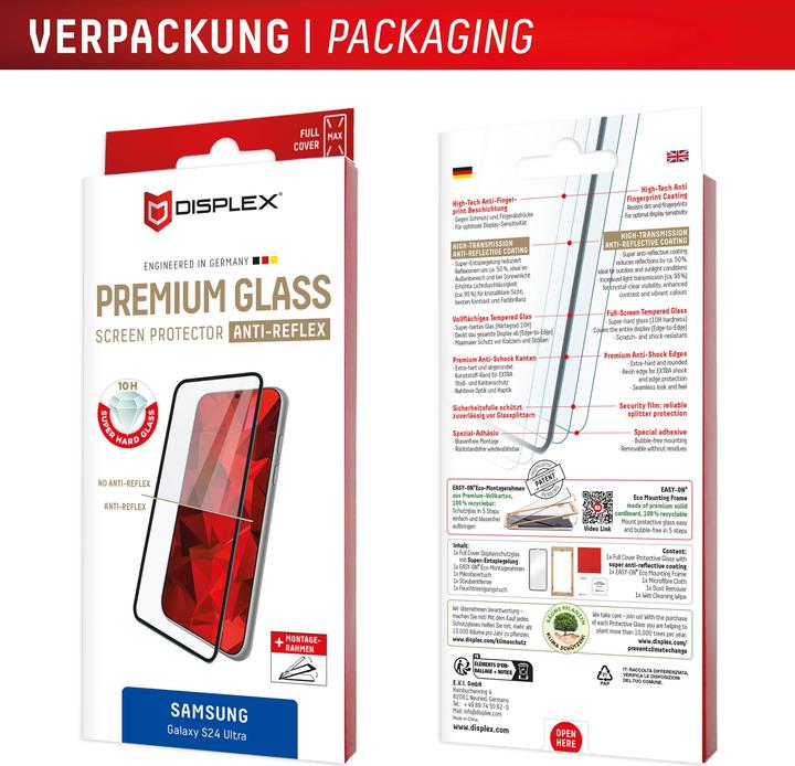 Actual product image Displex Premium Glass, Full Cover Anti-Reflex Panzerglas (1 Piece, Samsung Galaxy S24 Ultra)