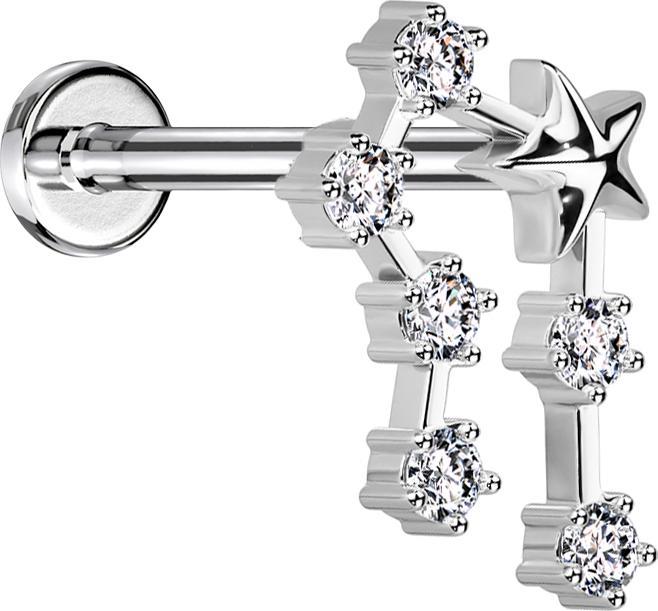 Immagine prodotto Star Piercing Micro Labret filo interno in argento Segno zodiacale Cancro con cristalli (Acciaio chirurgico 316L, Ottone)