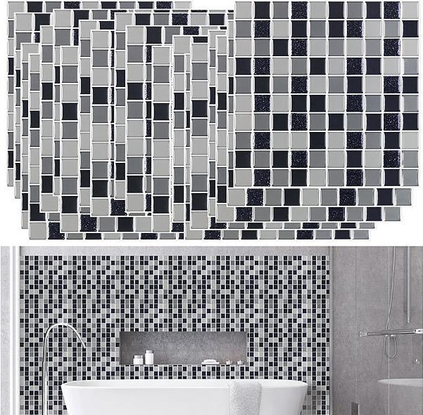 Image du produit Infactory Autocollants 3D mosaïque scintillants pour carrelage, 26 x 26cm, lot de 15 (25,5 x 25,5 cm)