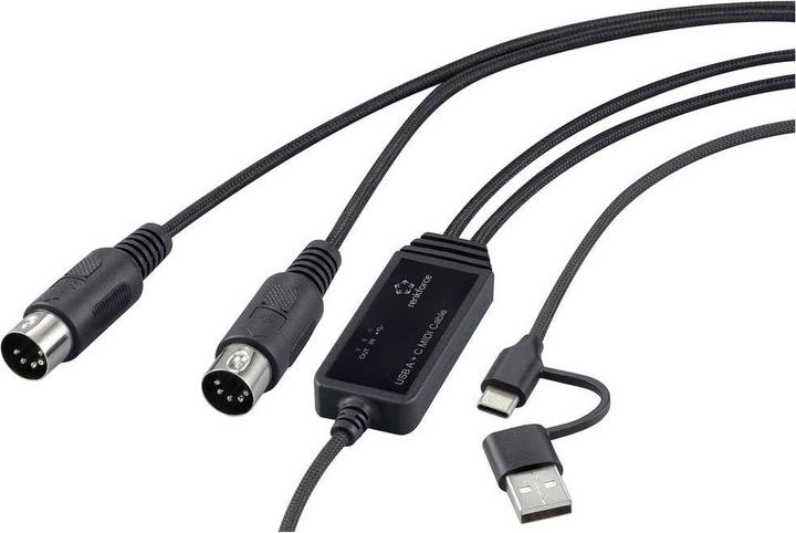 Actual product image Renkforce RF-6439636 USB, MIDI adapter (2x DIN plug 5-pin - 1x USB-C®, USB-A) (USB-A, USB-C, 200 cm)