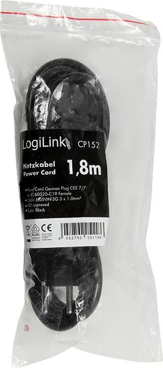 Produktbild LogiLink Power Cord CEE 7/7-IEC C19 black 1.80m (1.80 m)