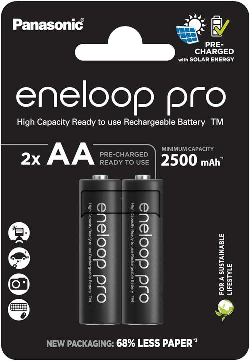 Actual product image Panasonic Rechargeable batteries ENELOOP Pro BK-3HCDE (2 pcs., AA, 2500 mAh)