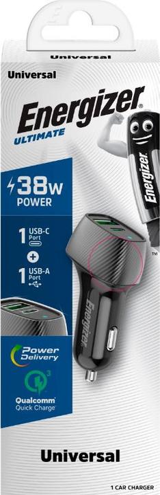 Image du produit Energizer Chargeur de voiture - Power Delivery & QC3 - 38W - 1 USB-C & 1 USB-A, noir