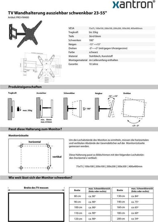 Image du produit Xantron PRO-FM400 (Mur, 55", 35 kg)