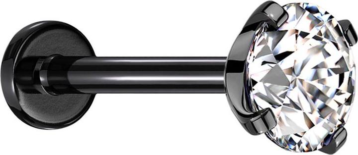 Star Piercing Micro Threadless Labret schwarz mit Kristall silber gefasst (Chirurgenstahl 316L, ohne Messing)