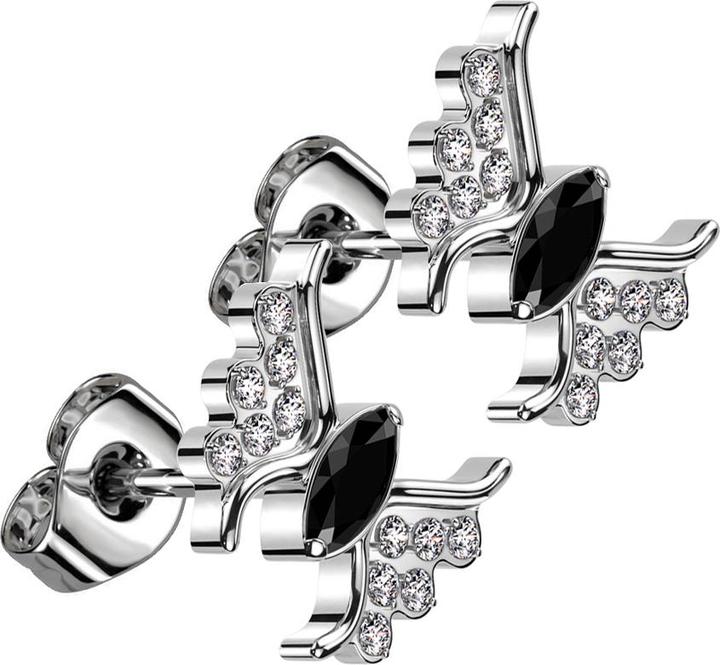 Produktbild Star Piercing Threadless Ohrstecker silber Schmetterling silber Kristall schwarz (Titan G23, ohne Messing)