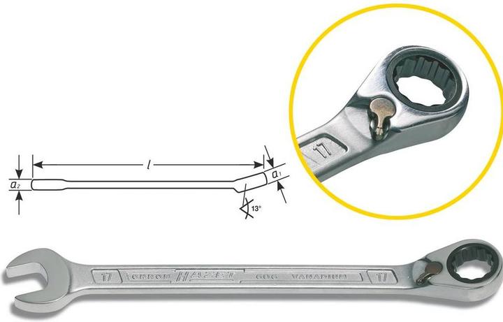 Image du produit HAZET Clé mixte à cliquet 606-10 ∙ Profil Traction à 12 pans extérieurs ∙ 10 mm (10 mm)