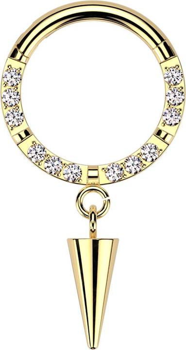 Star Piercing Micro Segmentring klappbar vergoldet front Kristalle silber vier Unterbrüche Anhänger Cone (Titan G23, ohne Messing)
