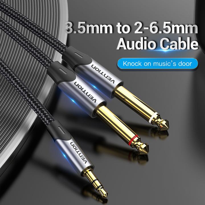 Actual product image Vention Cable mini jack 3.5 mm to 2x jack 6.5 mm BARHG 1.5m (grey) (1.50 m, 3.5mm jack (AUX))