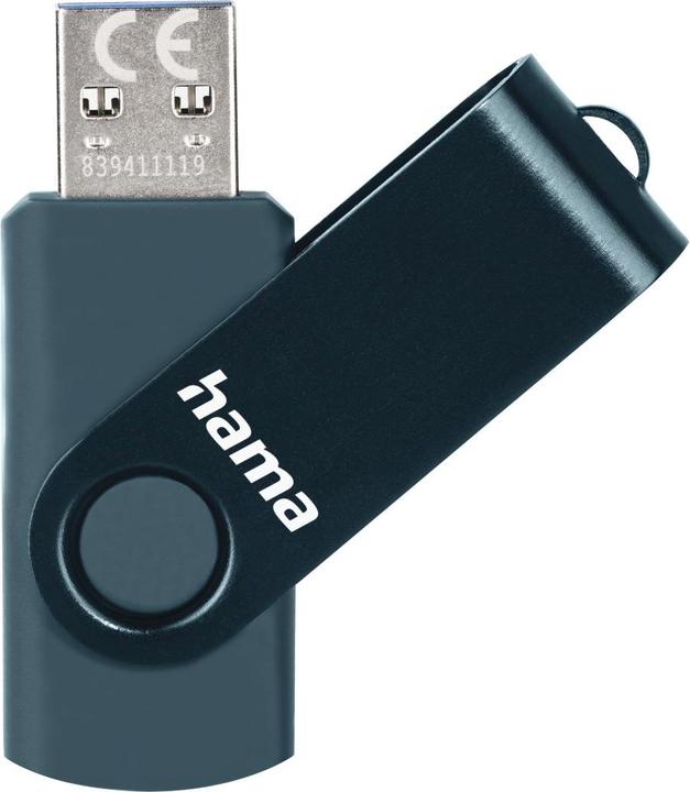 Image du produit Hama Clé USB Rotate, USB 3.0, 64GB, 70MB/s, Bleu pétrole, Emballage mince (64 Go, USB-A, USB 3.0)