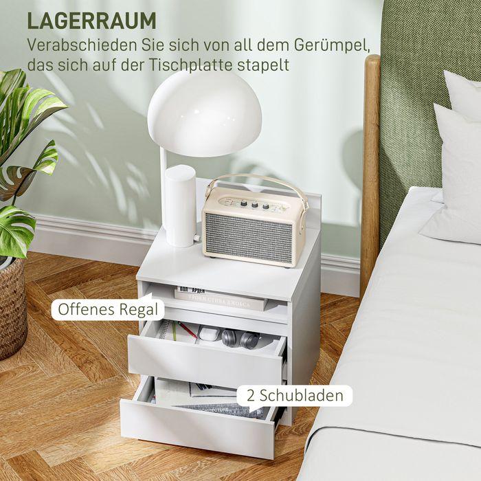 Image du produit Swisshandel24 2er-Set Nachttisch mit 2 Schubladen, Beistelltisch, Nachtschrank mit Ablage Weiss