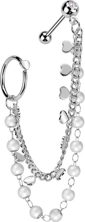 Image du produit Star Piercing Micro Barbell silber mit Kugel und Kugeln Kristall silber doppelte Verbindungskette Perlen Ring Herz (Acier chirurgical 316L, Laiton)