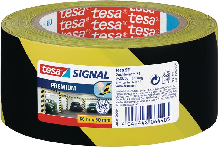 tesa PREMIUM Signal Markierungsband, selbstklebendes PVC Warnband zur permanenten Markierung (50 mm)