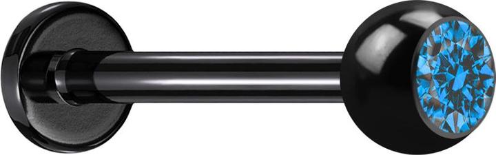 Star Piercing Micro Labret schwarz mit Kugel und Kristall hellblau (ohne Messing, Titan G23)