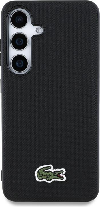 Actual product image Lacoste Case Iconic Petit Pique Woven Logo CBDY Strap MagSafe to Samsung Galaxy S25 black