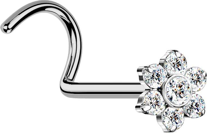 Actual product image Acha Direct Threadless Nasenstecker gebogen silber Blume Kristalle silber (without brass, Titanium G23)