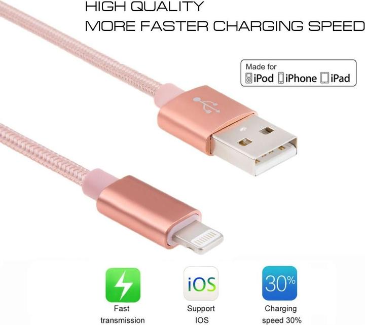 Immagine prodotto Calitron Cavo di ricarica Lightning oro rosa 3m rotondo (3 m, USB 3.2 Gen 1)