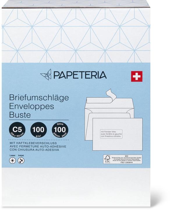 Papeteria C5 envelopes with window left (C5, 100 x)