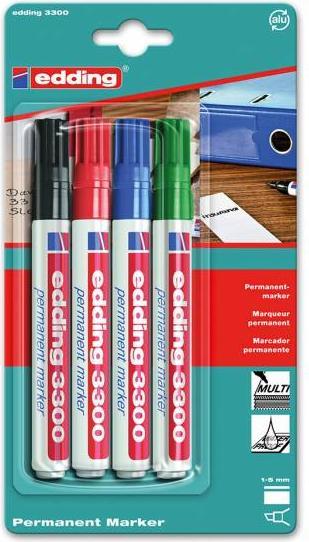 Image du produit Edding Marqueur permanent 3300 (Vert, Bleu, Noir, Rouge, 5 mm, 4 x)
