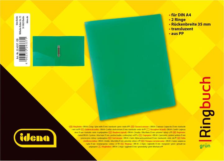 Immagine prodotto Idena Raccoglitore ad anelli A4 PP verde 35mm 2 anelli (A4, 35 mm, 1 Pezzo/i)