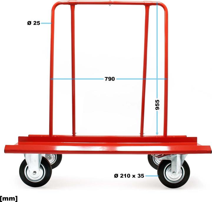 Produktbild Wiltec Plattenkarren Transportwagen Plattenwagen Transporthilfe Trockenbau Rolle (800 kg)