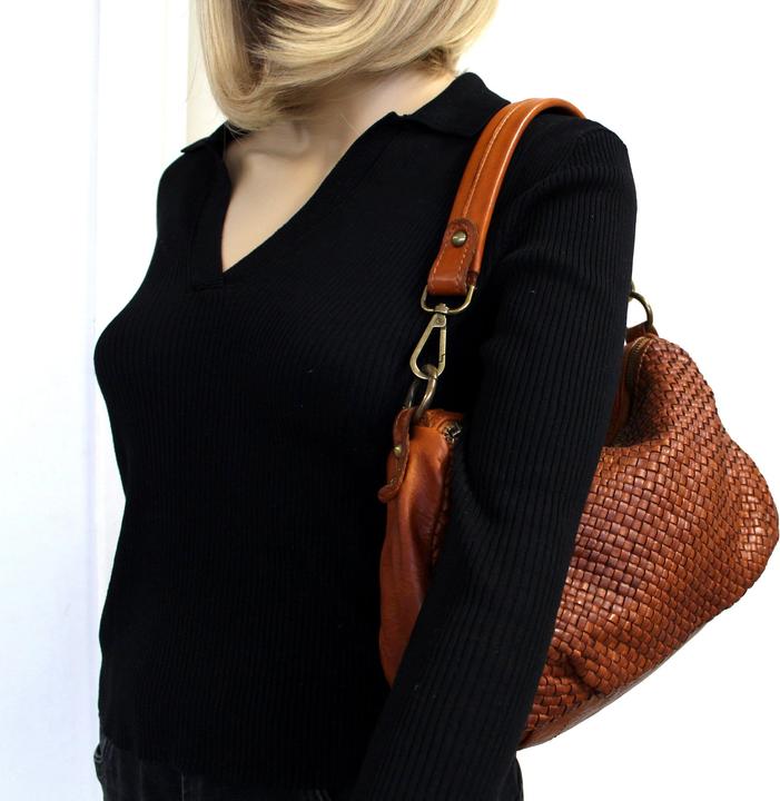 Produktbild Only-Bags.Store Ledertasche, Umhängetasche aus weichem Leder, gewebte Lederhandtasche