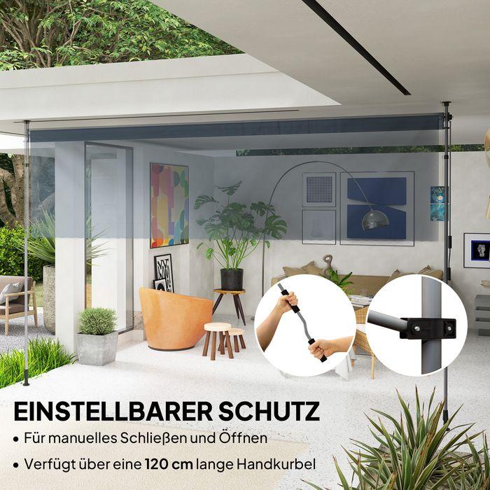 Produktbild Swisshandel24 Klemmmarkise mit Handkurbel höhenverstellbar inkl. Wandhalterung 400 cm, Dunkelgrau (4 m)
