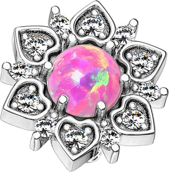 Immagine prodotto Star Piercing Dermal Anchor fiore a cuore in argento con opale rosa (Ottone, Acciaio chirurgico 316L)