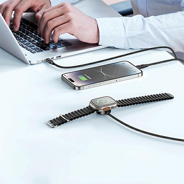 Actual product image Awei cable W23 3w1 usb-c/lightning/watch 100W/10W/2.5W czarny/black (1.20 m, USB 3.0, 100 W)